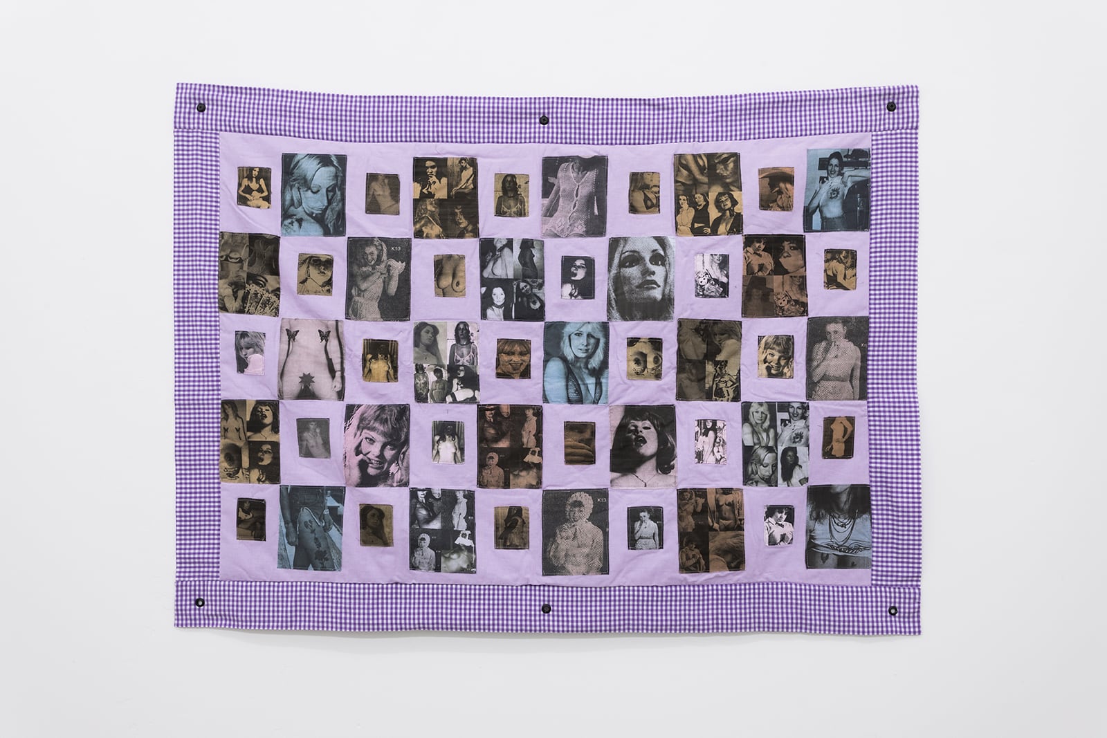 Melissa Paget, walk with folded hands, 2022, ink jet print, fabric, Tea dye, fabric dye, metal grommets, 75 x 105 cm